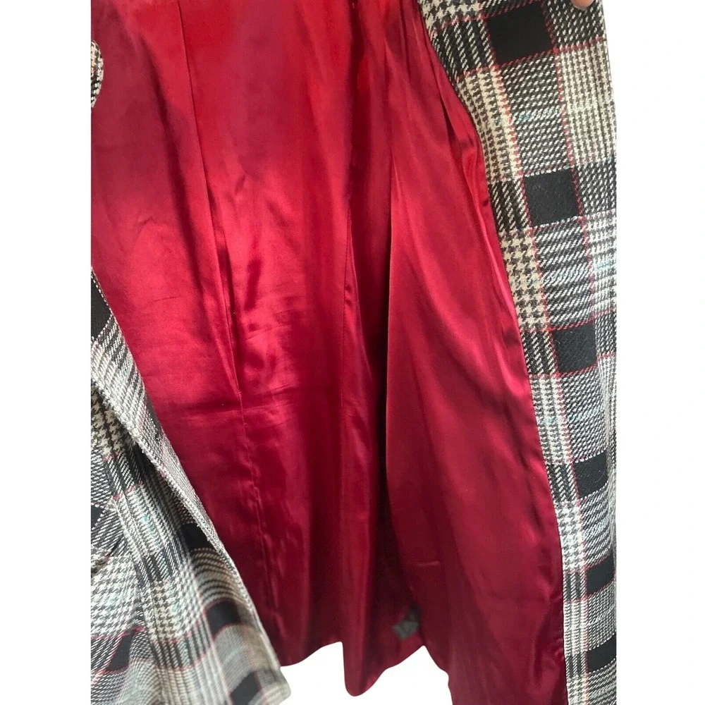 ⁠GUESS Plaid Swing Coat 3/4Sleeve Wool Blend Satin Lined Y2K Dark Academia Large